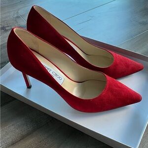 Jimmy Choo Red Suede Pointed-Toe Heels